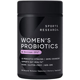 Sports Research Women's Probiotics with Prebiotics, 65 Billion CFU - Vegan Capsules for Gut Health & Digestive Support, Probiotics for Women with Cranberry - Non-GMO Verified & Gluten Free - 30 Count
