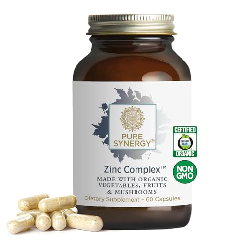 PURE SYNERGY Zinc Complex | Zinc Immune Support Supplement | Natural, Vegan Zinc Complex with Vitamin C and Organic Whole Foods | for Immune, Brain, and Skin Health (60 Capsules)