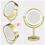 GURUN 8.5 Inch Tabletop LED Lighted Makeup Mirror with 7X Magnification Double Sided Vanity Mirror Plug Power Gold Finish M2208DJ(8.5in,7X)