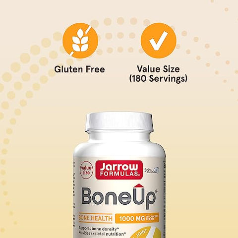 Jarrow Formulas BoneUp - 360 Capsules - 180 Servings - For Bone Support & Skeletal Nutrition - Includes Naturally Derived Vitamin D3, K2 (as MK-7) & 1000 mg Calcium - Gluten Free - Non-GMO