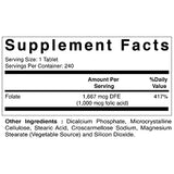 Vitamatic 2 Pack Folic Acid 1000 mcg (1 mg) - 240 Vegetarian Tablets - 1667 mcg DFE - Vitamin B9 (Total 480 Tablets)
