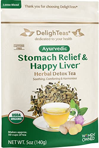 DelighTeas Liver Detox tea | Stomach Relief & Liver Cleansing | Ayurvedic Loose Leaf Milk Thistle, Fennel, Ginger Tea for Digestion | USDA Organic, Vegan, Caffeine Free, Sugar Free | 50 Servings, 5oz