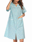 Ekouaer Housecoat for Elderly Womens Soft Cotton Nightgown Nightshirt Short Sleeve Mumu Dress Nightwear Pat2 XX-Large