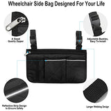 HSGEZUOQI Wheelchair Side Bag, Armrest Storage Pouch with Cup Holder and Reflective Strip for Most Wheelchairs, Walkers or Rollators (Black)