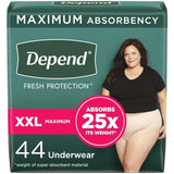 Depend Fresh Protection Adult Incontinence Underwear for Women (Formerly Depend Fit-Flex), Disposable, Maximum, Extra-Extra-Large, Blush, 44 Count (2 Packs of 22), Packaging May Vary