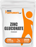 BulkSupplements.com Zinc Gluconate Powder - Zinc Supplements, Zinc 40mg, Zinc Powder - Zinc Mineral Supplement, for Immune Support - Gluten Free, 285mg per Serving, 1kg (2.2 lbs)