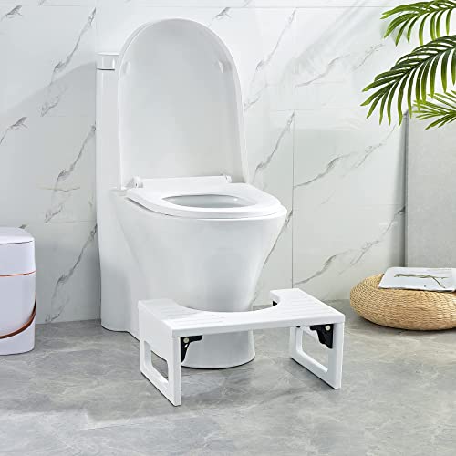 AmazerBath 7 Inch Bamboo Toilet Stool Collapsible Toilet Poop Stool for Bathroom, Men, Women - White