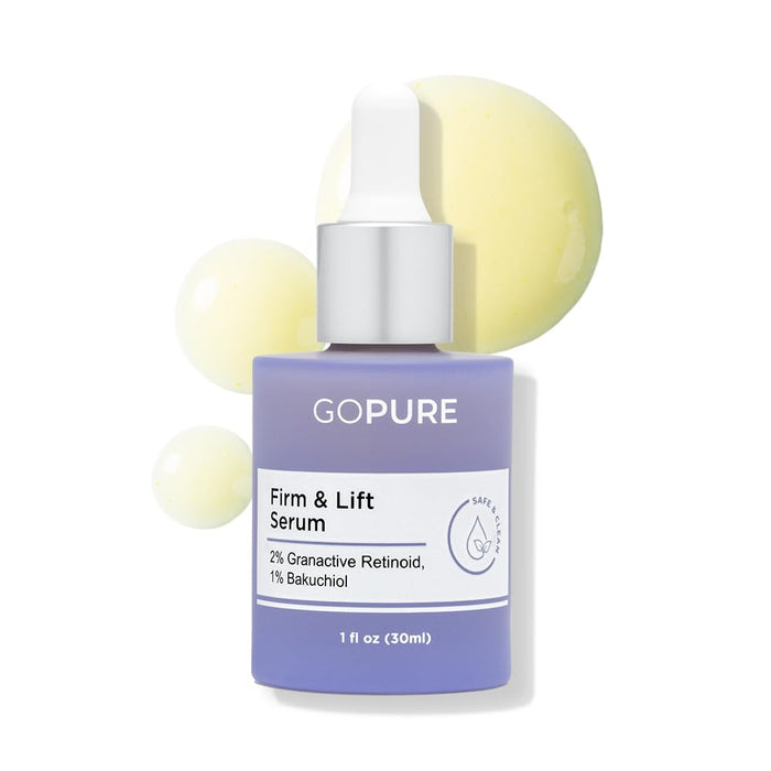 goPure Actives Firm & Lift Serum - Anti-Aging Serum with Retinol for more Smooth, Even-Texture and Glowing Skin, and Antioxidant Bakuchiol for Collagen Support and Firmer-Looking Skin - 1 fl oz