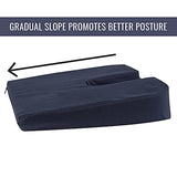 DMI Sloping Back Foam Seat Cushion for Coccyx Pain Relief, For Use with Chairs and Wheelchairs, With Cover, FSA HSA Eligible, 16 x 18 x 2 – 4 Inches, Navy.