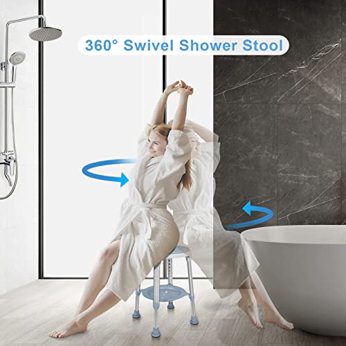 LEACHOI Shower Chair for Inside Shower, Tool-Free Assembly Swivel Shower Stool with Storage Tray, Adjustable Tub Chair and Bathroom Stool for Seniors, Elderly, Handicap & Disabled -300lbs