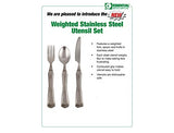 Essential Medical Supply Heavy Duty Weighted Stainless Steel Utensil Set with Fork, Knife and Spoon for Easy Eating