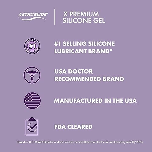 Astroglide X Premium Silicone Gel Lube (3oz), No Drip Stay Put Personal Lubricant, Hypoallergenic, No Parabens or Glycerin, Long-Lasting, Waterproof for Water Play, Dr. Recommended Brand