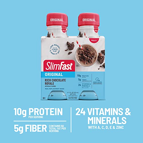 SlimFast Meal Replacement Shake, Original Rich Chocolate Royale, 10g of Ready to Drink Protein, 11 Fl. Oz Bottle, 4 Count (Pack of 3) (Packaging May Vary)