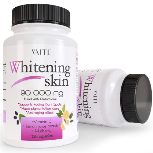 Glutathione Whitening Pills - Dark Spots & Acne Scar Remover - 90000mg - Made in USA - Vegan Skin Bleaching Pills with Anti-Aging & Antioxidant Effect - 120 Capsules