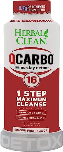 Herbal Clean - QCarbo, Same-Day Premium Detox Drink, Dragon Fruit Flavor (16 Fl Oz)