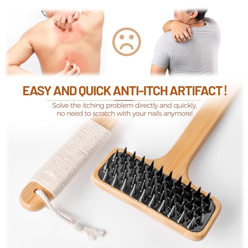 22'' Wooden Back Scratcher, Extra Long Handle Bamboo Body Scratcher with Wide Brush Head and Massaging Nodes - Gentle Relief for Adults, Pregnancy, Elderly, and Pets - Durable and Skin-Friendly