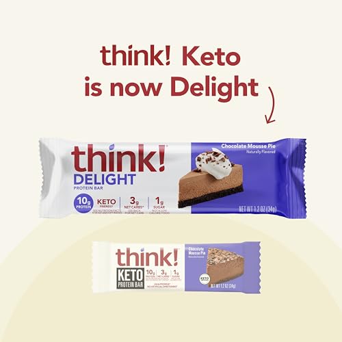 think! Delight, Keto Protein Bars, Healthy Low Carb, Gluten Free Snack - Chocolate Mousse Pie, 10 Count (Packaging May Vary)