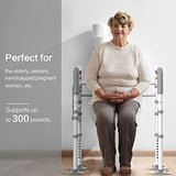 Agrish Stand Alone Toilet Safety Rail - Adjustable Width & Height Fit Any Toilet, Medical Toilet Frame for Elderly Handicap Disabled, Folding Handrails with Storage and Padded Handles(White Grey)