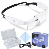 YOCTOSUN Head Magnifier Glasses with 3 LED Lights and Detachable Lenses 0.75X, 1.25X,2.0X, 3.0X and 4.0X, USB Charging Eyeglasses Magnifier, Magnifying Glasses with Light for Close Work Hobby Crafts