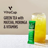 VitaCup Green Tea Instant Packets, Enhance Energy & Detox with Matcha, Moringa, B Vitamins, D3, Fiber, Keto, Paleo, Vegan in Tea Powder Single Serving Sticks, 10 Ct