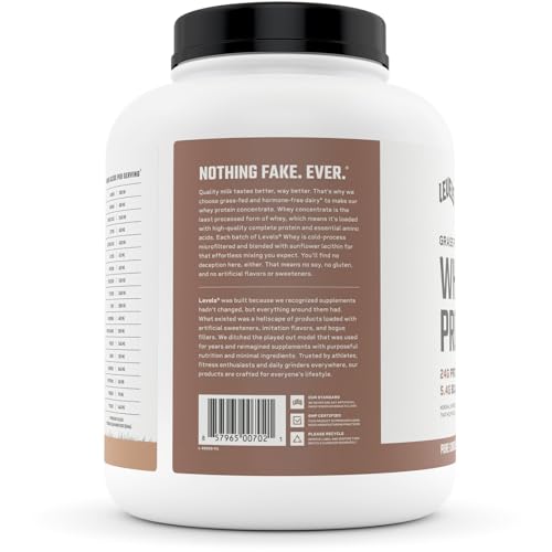 Levels Grass Fed 100 Whey Protein, No Hormones, Pure Chocolate, 5LB