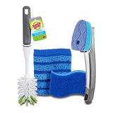 Scotch-Brite Kitchen Cleaning & Dish Washing Starter Kit: Non-Scratch Scrub Sponge (6 Pack) + Non-Scratch Advanced Soap Control Dishwand + Glass and Water Bottle Brush