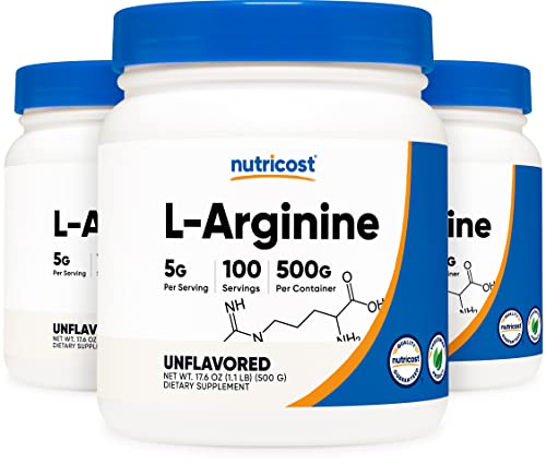 Nutricost L-Arginine (500G) (3 Bottles) - Pure L-Arginine Powder (500G Each) - 5G Per Serving