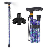 Walking Cane ATMTV Walking Cane for Women, 5-Level Height Adjustable Walking Cane with Light, Comfortable Plastic T-Handle Portable Walking Cane Folding Cane for Senior Balance