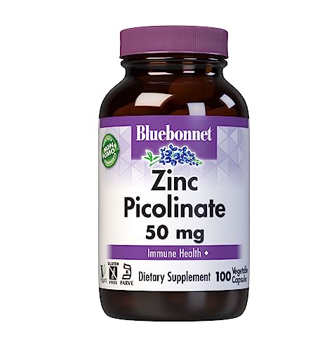 Bluebonnet Nutrition Zinc Picolinate 50 mg Vegetable Capsules, Best for Hormonal & Immune Health, Prostate Health, Skin, Vegan, Non GMO, Gluten Free, Soy Free, Milk Free, Kosher, 100 Vegetable Capsule