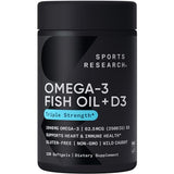 Sports Research Triple Strength 1040mg Omega-3 from Wild Alaska Pollock with Vitamin D3 2500iu | 2-in-1 Vitamin D & Omega DHA Fish Oil Supplement Supporting Heart Health - 120 Softgels