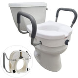 Carex EZ Lock Raised Toilet Seat with Handles, 5 Inch Elevated Handicap Toilet Seat Riser with Arms, Fits Most Toilets