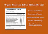 Jetsu Organic Mushroom 10 Blend Extract Powder - Everyday Dose Mushroom Supplement, Agaricus, Chaga, Cordyceps, Enoki, Lions Mane, Maitake, Polyporus, Reishi, Shiitake, Turkey Tail Mushrooms