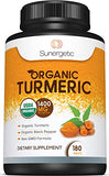 USDA Certified Organic Turmeric Supplement – Includes Organic Turmeric & Organic Black Pepper – 1,400mg of Turmeric per Serving - 180 Count (Pack of 1)