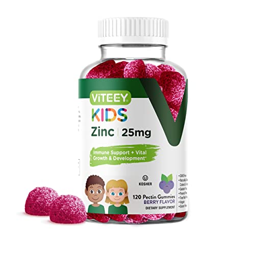 Zinc Gummies for Kids 25mg - Immune Support Booster - Formulated for Kids - Powerful Natural Antioxidant Zinc Vitamin Supplement - Gluten Free, Gelatin Free, GMO Free - Chewable Berry Flavor Gummy