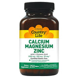 Country Life Target Mins Calcium-Magnesium Zinc with Vitamin D, 1000mg/500mg/25mg 250 Count, Certified Gluten Free, Certified Vegan