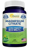 aSquared Nutrition Magnesium Citrate 833mg Supplement - 200 Capsules - Max Strength Vegan Mag Citrate Powder Pills to Support Pure Function of Muscles, Heart & Bones - Helps Increase Energy
