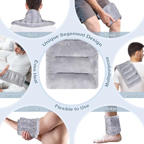 SuzziPad Microwavable Heating Pads for Neck and Shoulder Back Pain, 7x18 Cramps Relief Heating Pad Microwavable, Moist Hot Pack for Pain Relief, Unscented Heat Pack for Aches, Sore Muscle, Gray