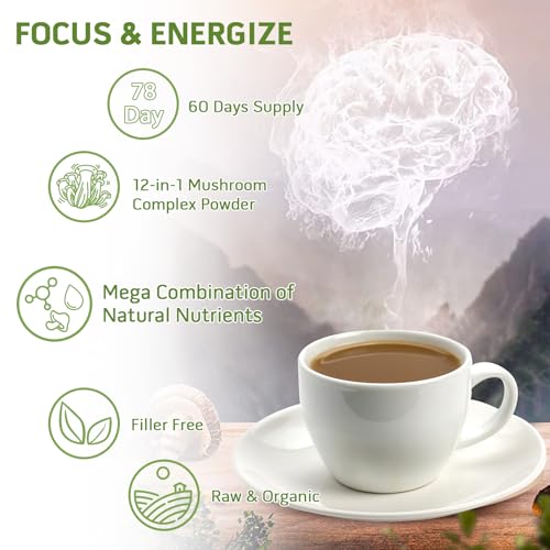 GREENPEOPLE Mushroom Powder - Mushrooms Supplement Blend for Coffee & Smoothies - Lions Mane, Turkey Tail, Reishi, Chaga, Shiitake, Cordyceps, Complex - 7.7oz Mushroom Supplement(78 Servings)