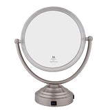 Floxite Lighted Mirror, 8X Plus 1X Magnification, Brushed Nickel, 11"