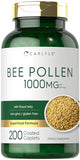 Carlyle Bee Pollen Supplement 1000mg | 200 Caplets | with Royal Jelly and Bee Propolis | Vegetarian, Non-GMO, Gluten Free