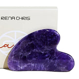 Rena Chris Gua Sha Facial Tools, Natural Jade Stone Guasha Tool, Manual Massage Sticks for Jawline Sculpting and Puffiness Reducing, Gua Sha Scraping Massage Tool, Skin-Care Gift (Purple)