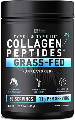 Pure Collagen Peptides Powder (11g | 60 Servings) Grass Fed Pasture-Raised Bovine Collagen Powder Hydrolyzed for Maximum Absorption ; Collagen Supplement for Joint Support, Hair & Skin