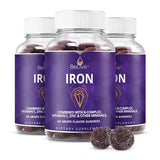BeLive Iron Gummies - Multivitamin Iron Supplement with Vitamin C, A, B & Zinc, Supports Blood Oxygen, Vegan Iron Supplements for Women, Men & Kids for Growth and Development - Grape Flavor | 3-Pack