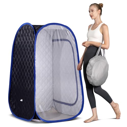 Smartmak Portable Steam Sauna Tent, Full Body Foldable One Person Spa Room for Detox Therapy Without Steamer (33.49 * 33.49 * 55.16in BlackBlue)
