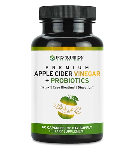 Trio Apple Cider Vinegar Capsules | Maximum Strength Immune Support Booster Formula | Raw & Fresh Natural Apple Cider Vinegar Pills for Cleanse | Detox Boost | Keto & Metabolism Support