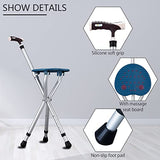 Yayayo Walking Cane with Seat Aluminum Alloy Portable LED Floding Chair for Seniors Adult Height Adjustable Heavy Stick Stool for Elderly Gift Blue