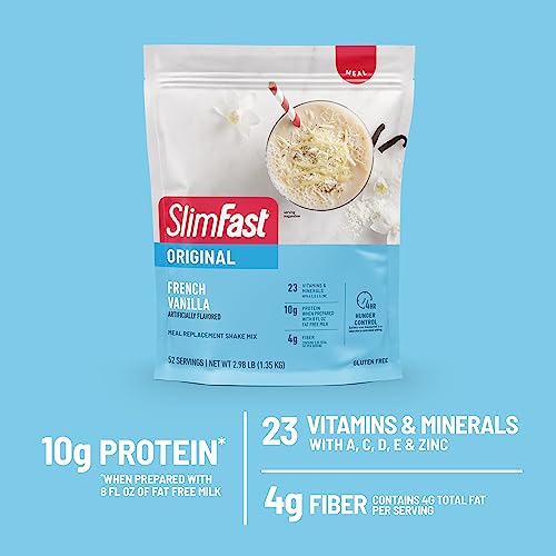 SlimFast Meal Replacement Powder, Original French Vanilla, Shake Mix, 10g of Protein, 52 Servings