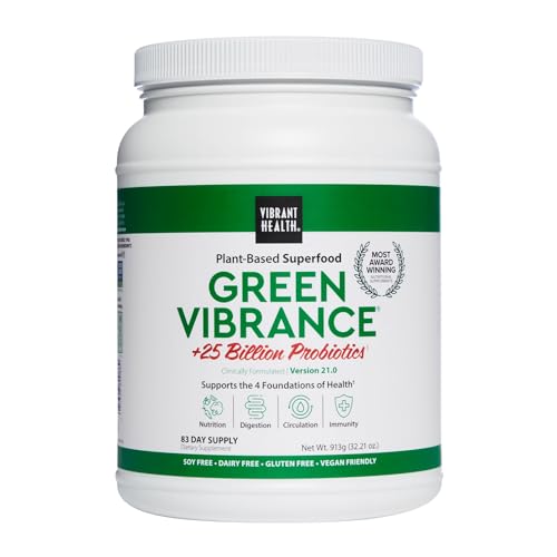 Vibrant Health, Green Vibrance, Includes 65 Plant-Based Superfoods, 25 Billion Probiotics, Fiber, Adaptogens & Enzymes, 83 Servings