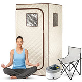 Full Body Home Steam Sauna Set, 4L Large Steam Pot One Person Portable Sauna Spa with Time & Temperature Remote Control, Upgraded Chair for Detox Therapy （Beige Brown, 33.9" L*33.9" W*65.8" H）