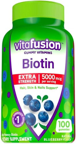 Vitafusion Extra Strength Biotin Gummy Vitamins, Berry Flavored, 5,000 mcg Biotin Vitamins, 100 Count